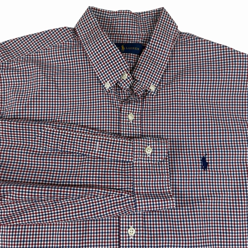 Ralph Lauren Shirt Mens XL Red Blue Check Plaid Button Down Long Sleeve Pony